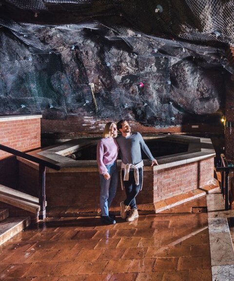 Couple in the salt cave underground