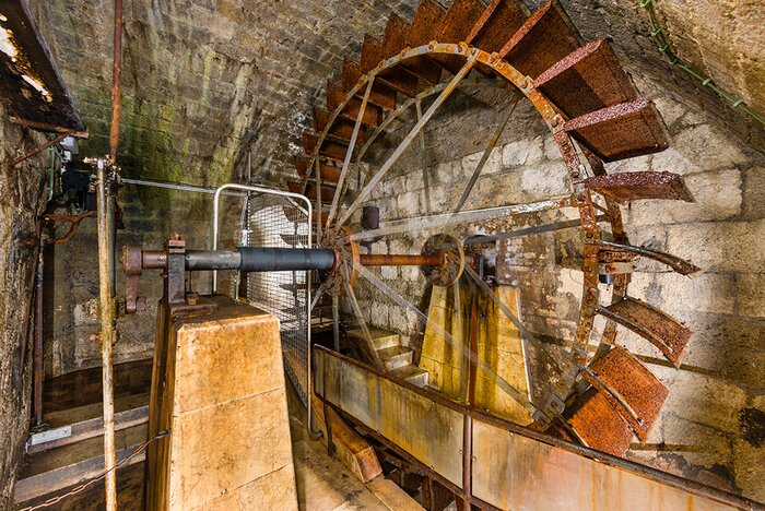 Underclocked water wheel in the Old Saltworks