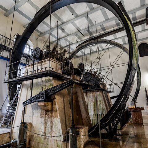 gigantic water wheels in the old salt works